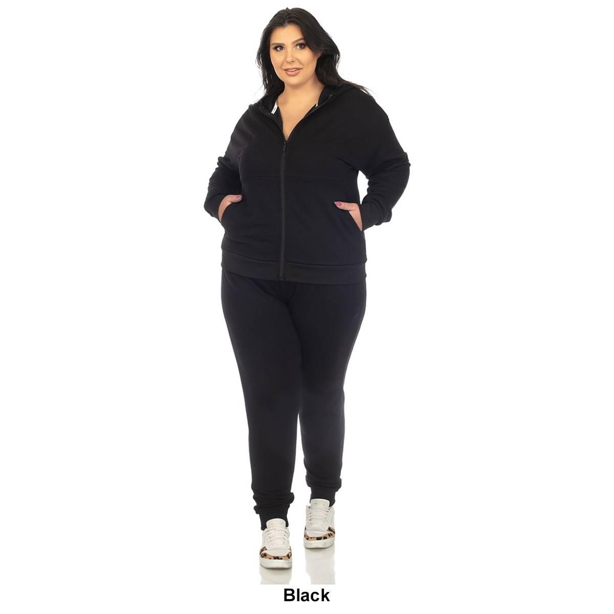 Plus Size White Mark 2pc. Velour Sweatsuit w/ Faux Leather Stripe