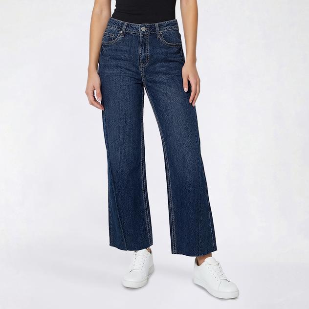 Womens Royalty Mid Rise Fashion Wide Leg Jeans w/ Side Seaming
