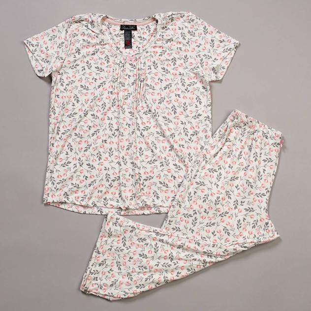 Womens René Rofé® Floral Pleated V-Neck Capri Pajama Set