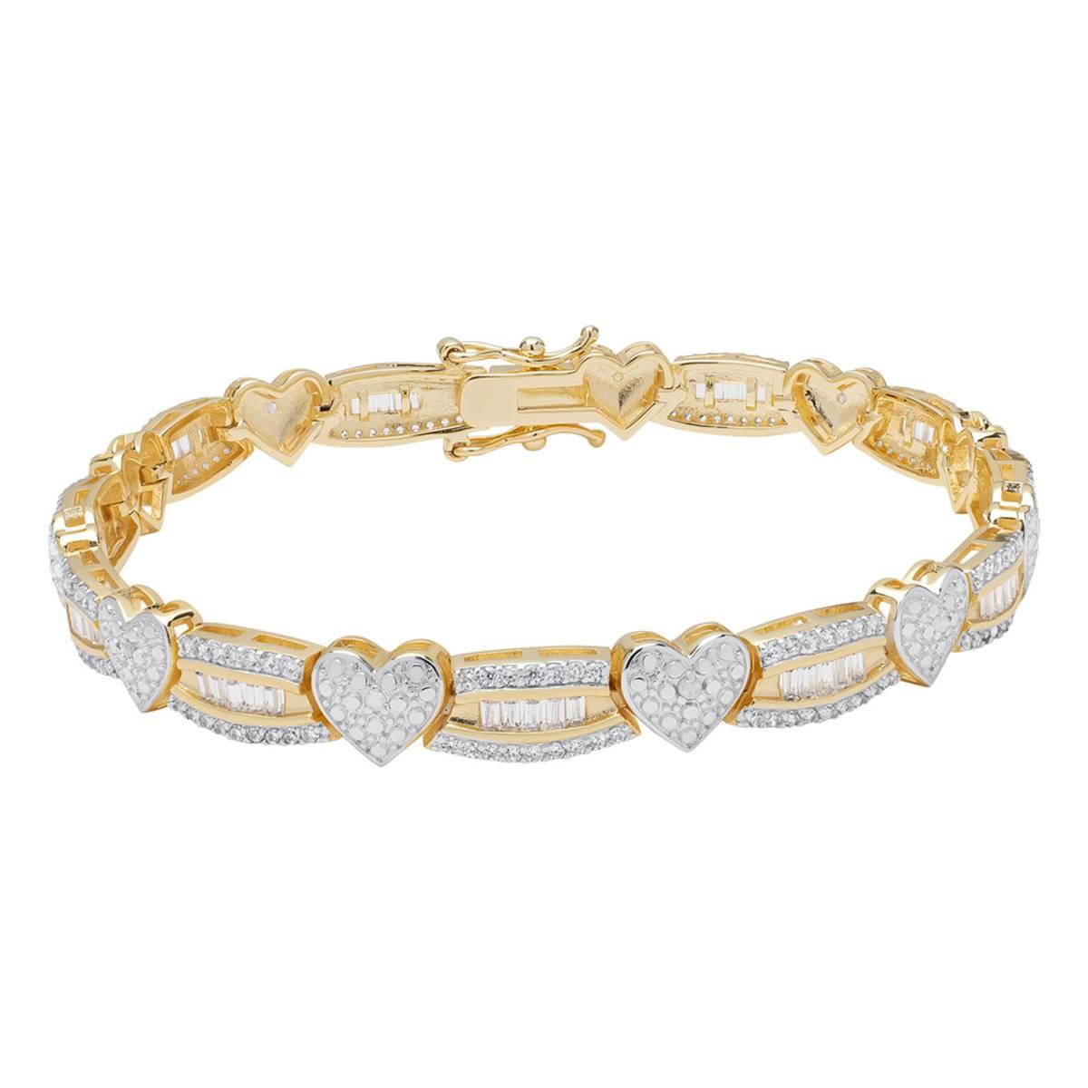 Gianni Argento Gold Plated Diamond Baguette Heart Bracelet