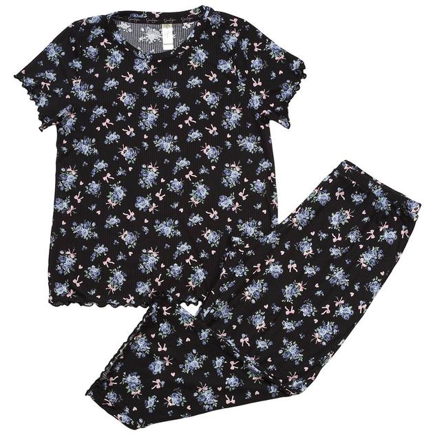 Plus Size Jessica Simpson Short Sleeve Floral Ribbons Pajama Set