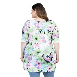 Plus Size 24/7 Comfort Apparel Floral Elbow Sleeve V-Neck Top
