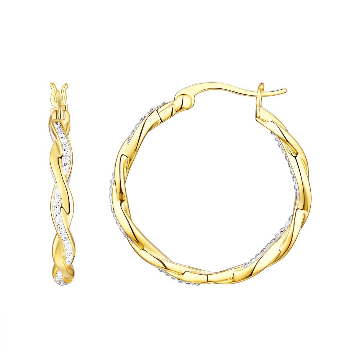 14kt. Gold Plated Sterling Silver Twisted Crystal Hoop Earrings