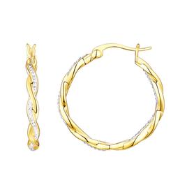 14kt. Gold Plated Sterling Silver Twisted Crystal Hoop Earrings