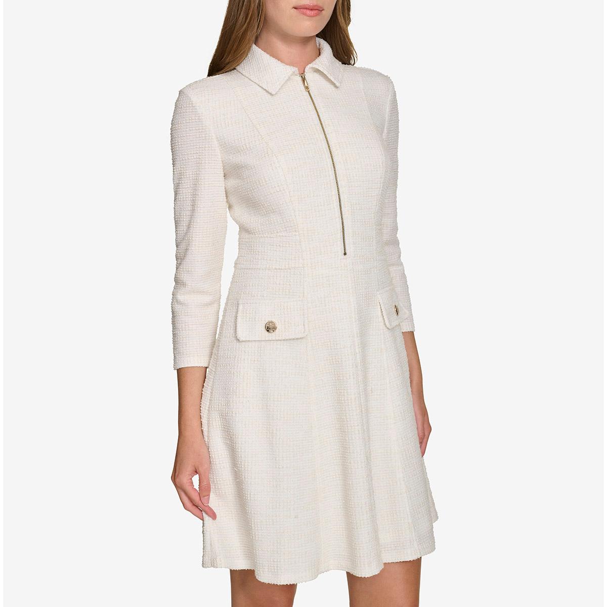 Womens Tommy Hilfiger Long Sleeve Boucle Fit & Flare Dress