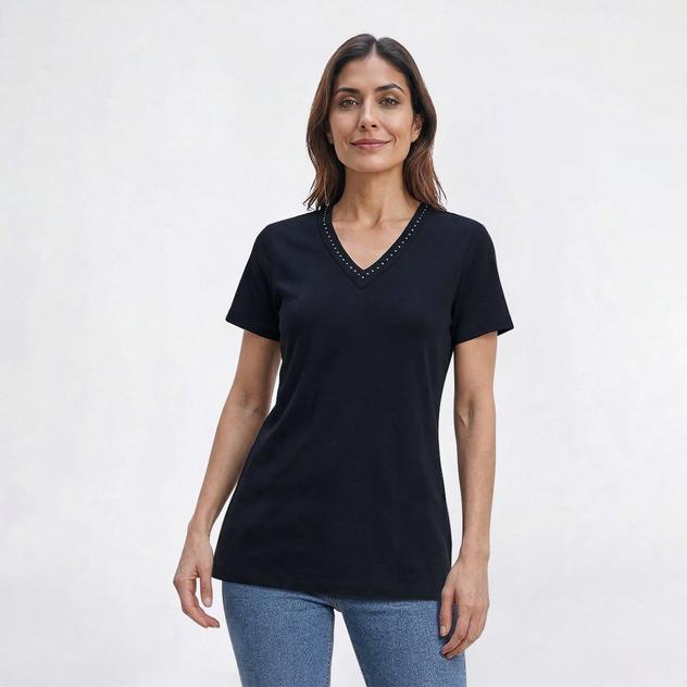 Petite Hasting & Smith Short Sleeve Solid V Neck Tee