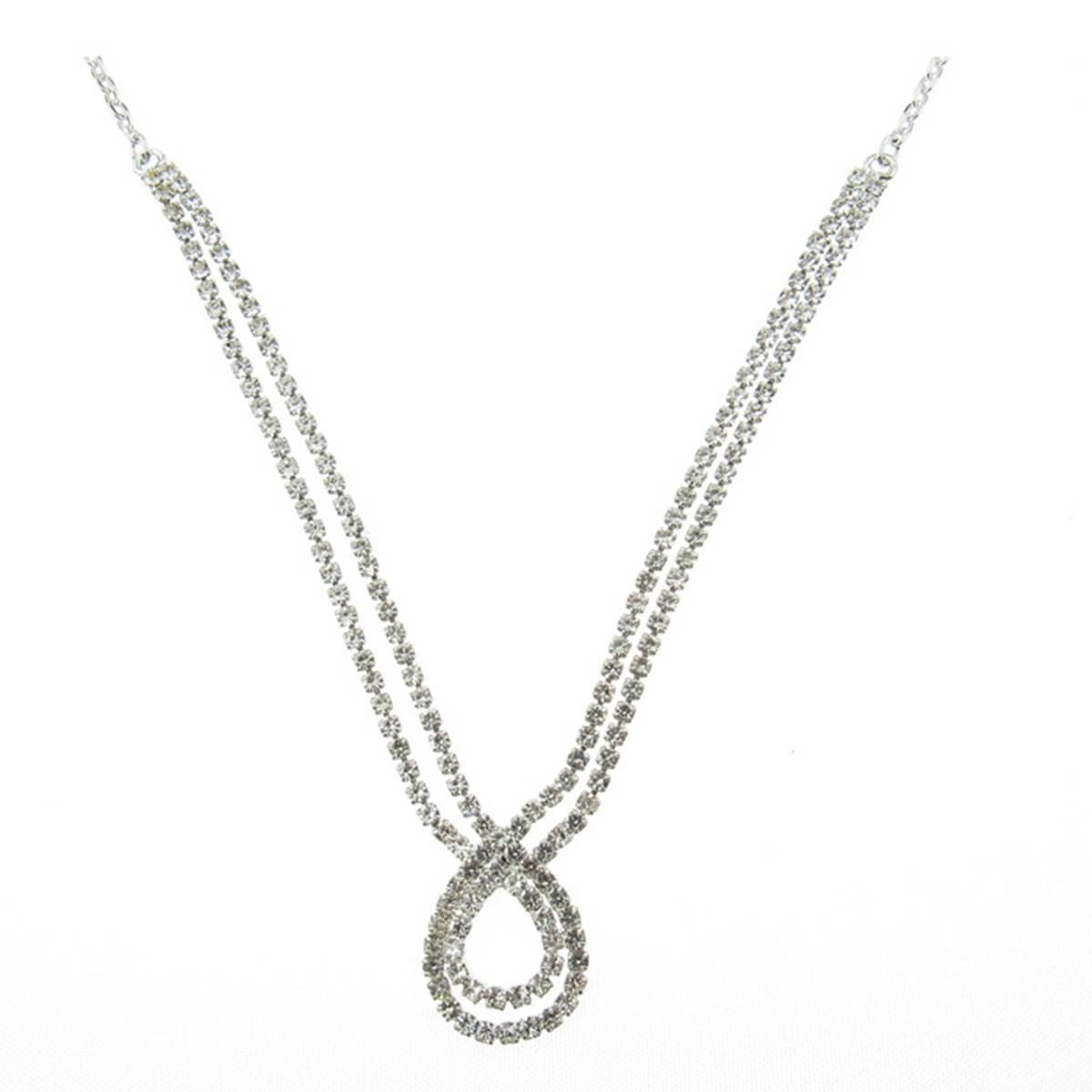 Rosa Rhinestones Silver-Tone Open Teardrop Necklace