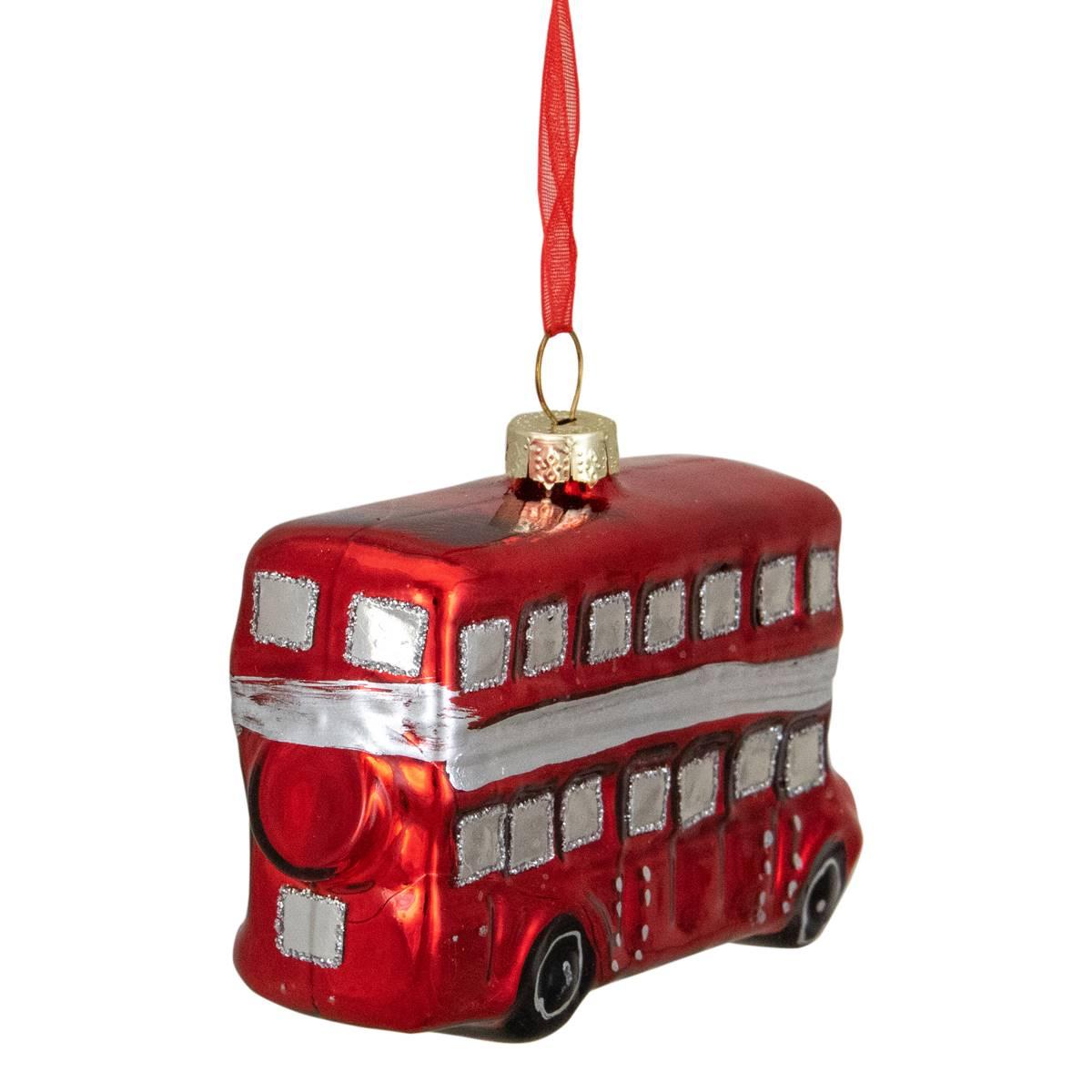 Northlight Seasonal Double Decker Bus Glass Christmas Ornament