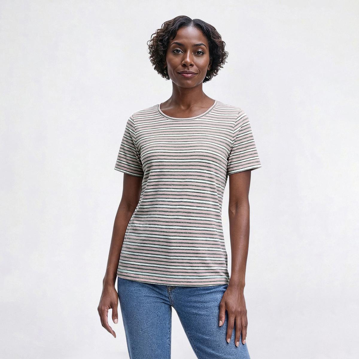 Womens Hasting & Smith Short Sleeve Stripe Round Neck Tee