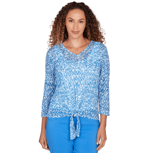Petite Hearts of Palm Embraceable Blue Knot Front V Neck Blouse