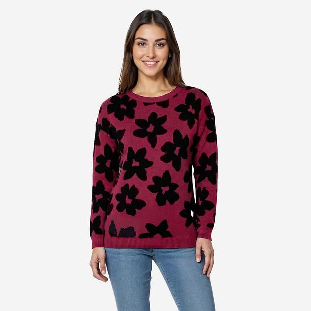Womens Hanna & Gracie Long Sleeve Instarsia Floral Sweater