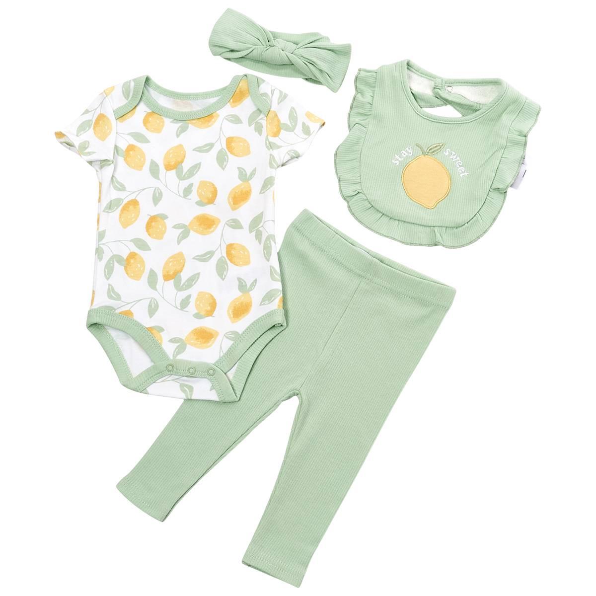 Baby Girl (NB-9M) Rene Rofe(R) Lemon 4pc. Bodysuit & Pants Set