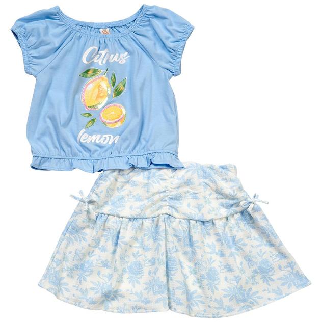 Girls (7-16) Sweet Butterfly® Lemon Tee w/ Floral Jacquard Skort