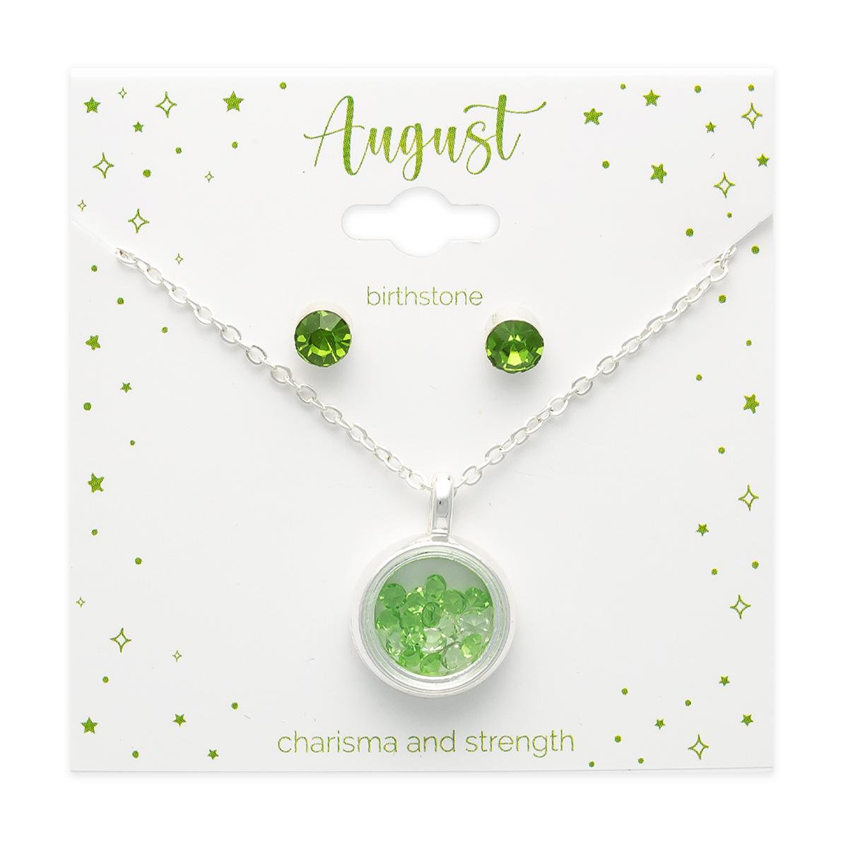 August Mini Birthstone Shaker Necklace & Earring Set