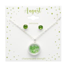 August Mini Birthstone Shaker Necklace & Earring Set