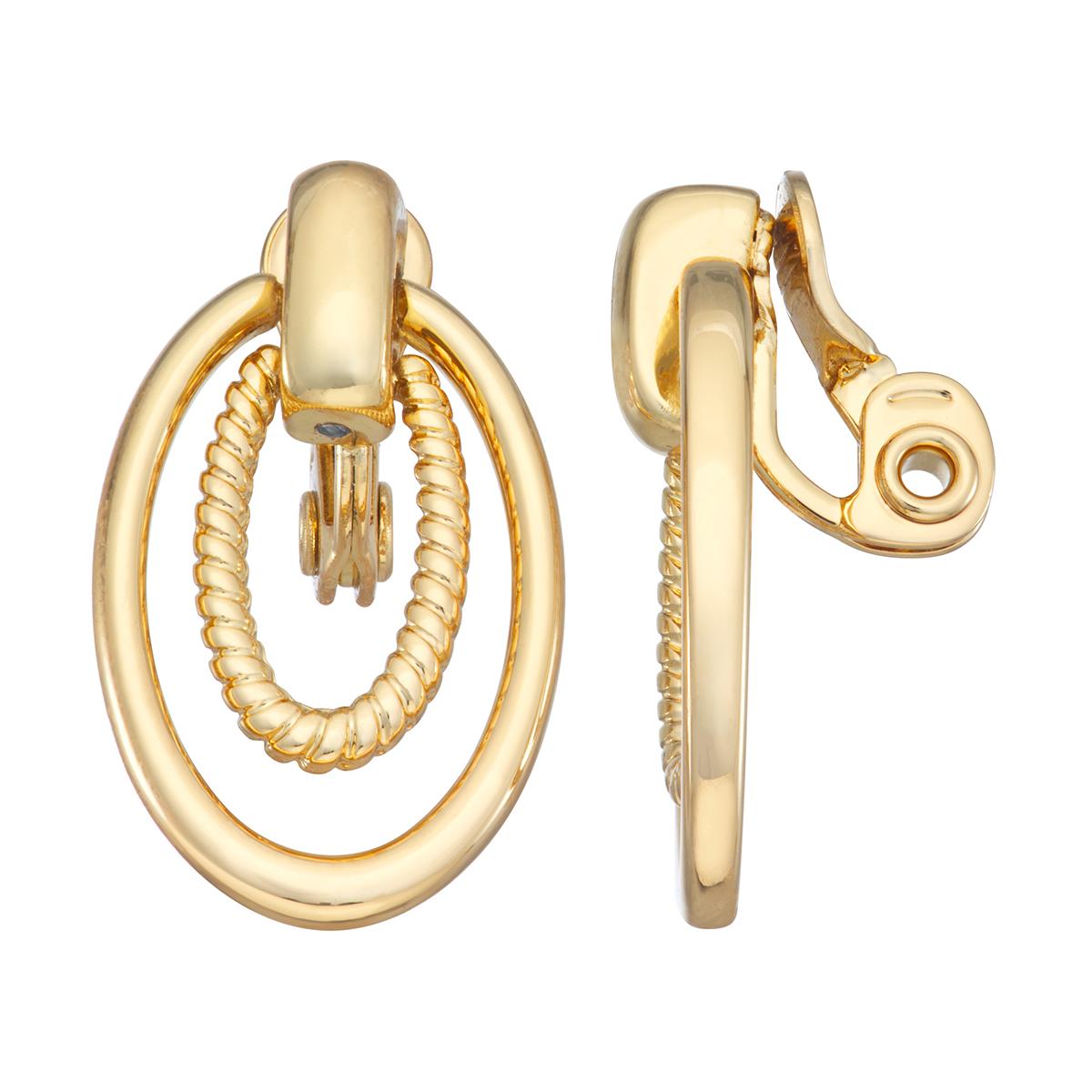 Napier Gold-Tone Door Knocker Clip Earrings