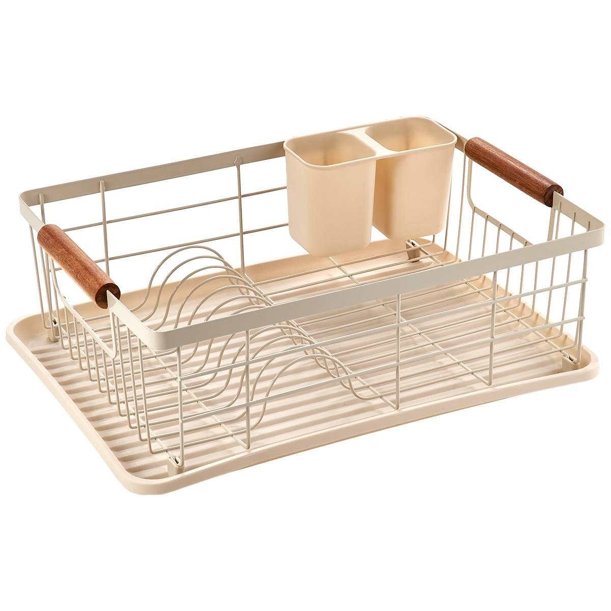 Gourmet Kitchen Dish Rack with Acacia Handles