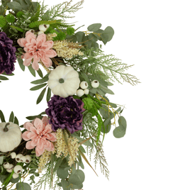 Northlight 24in. Peony & Pumpkin Artificial Fall Harvest Wreath