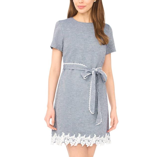 Womens Cece Short Sleeve Lace Hem Tie Waist Shift Dress