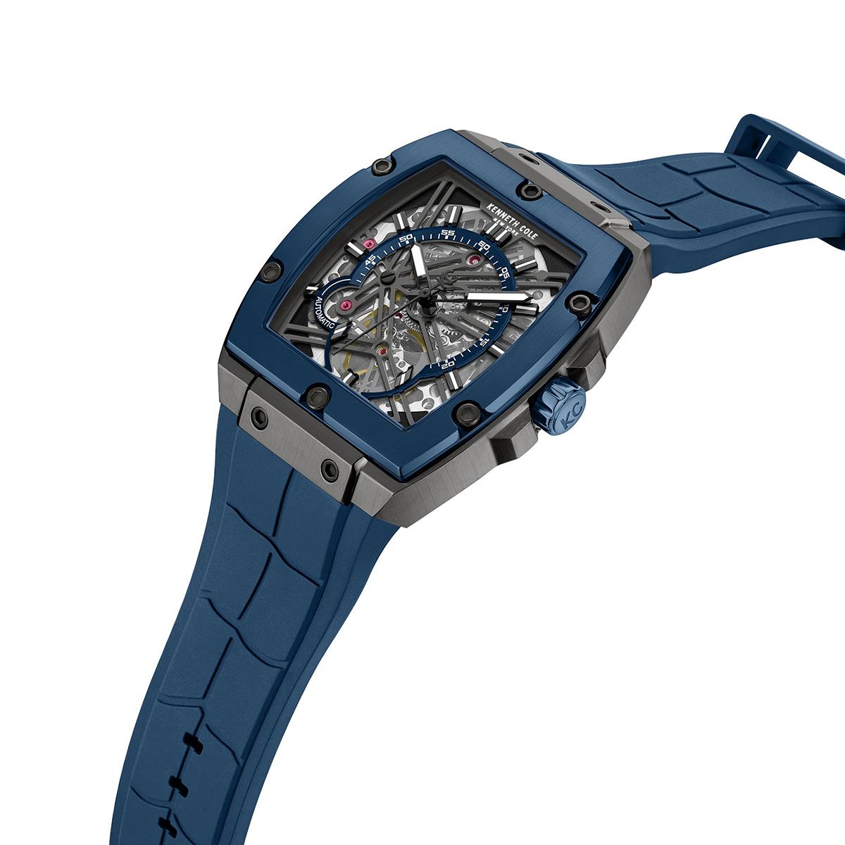Mens Kenneth Cole® New York Automatic Blue Silicone Strap Watch