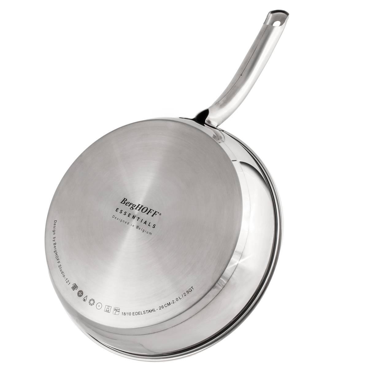 BergHOFF Belly Shape Stainless Steel 10.5in. Skillet w/ Glass Lid
