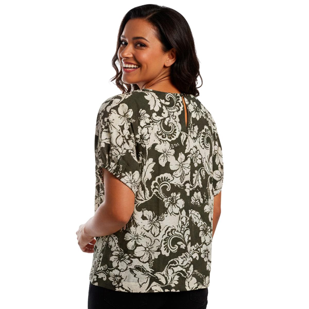 Petite Architect® Tonal Floral Tropical Peasant Blouse