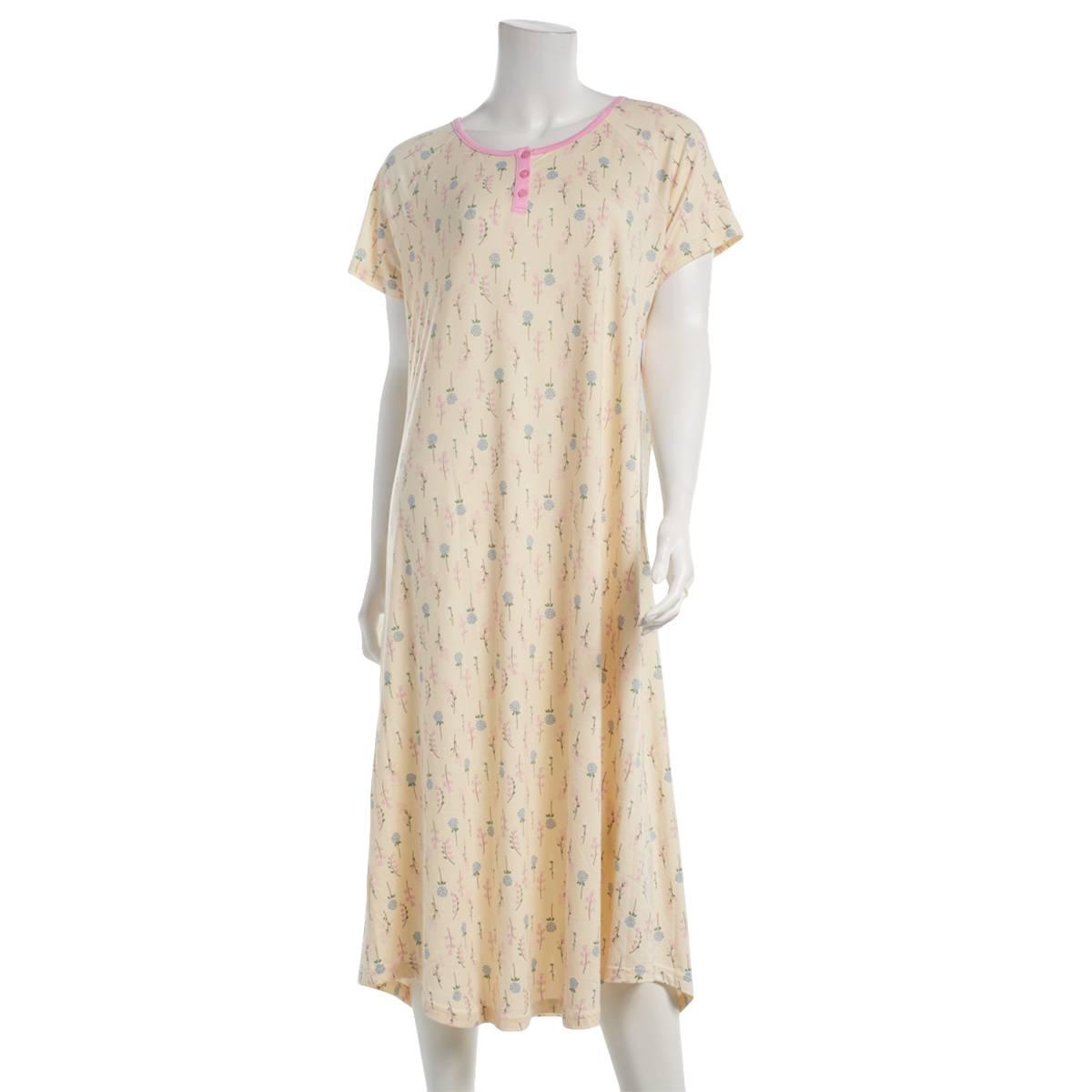 Womens White Orchid Short Sleeve Floral 46 Henley Nightshirt