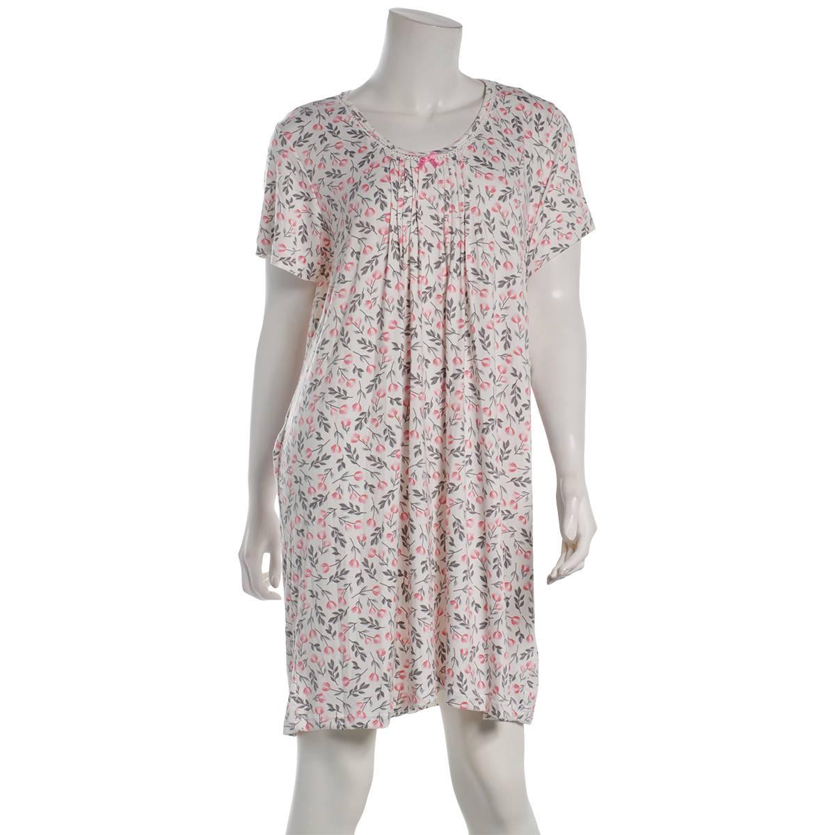 Womens Rene Rofe® Floral Pleated Front V-Neck Nightshirt