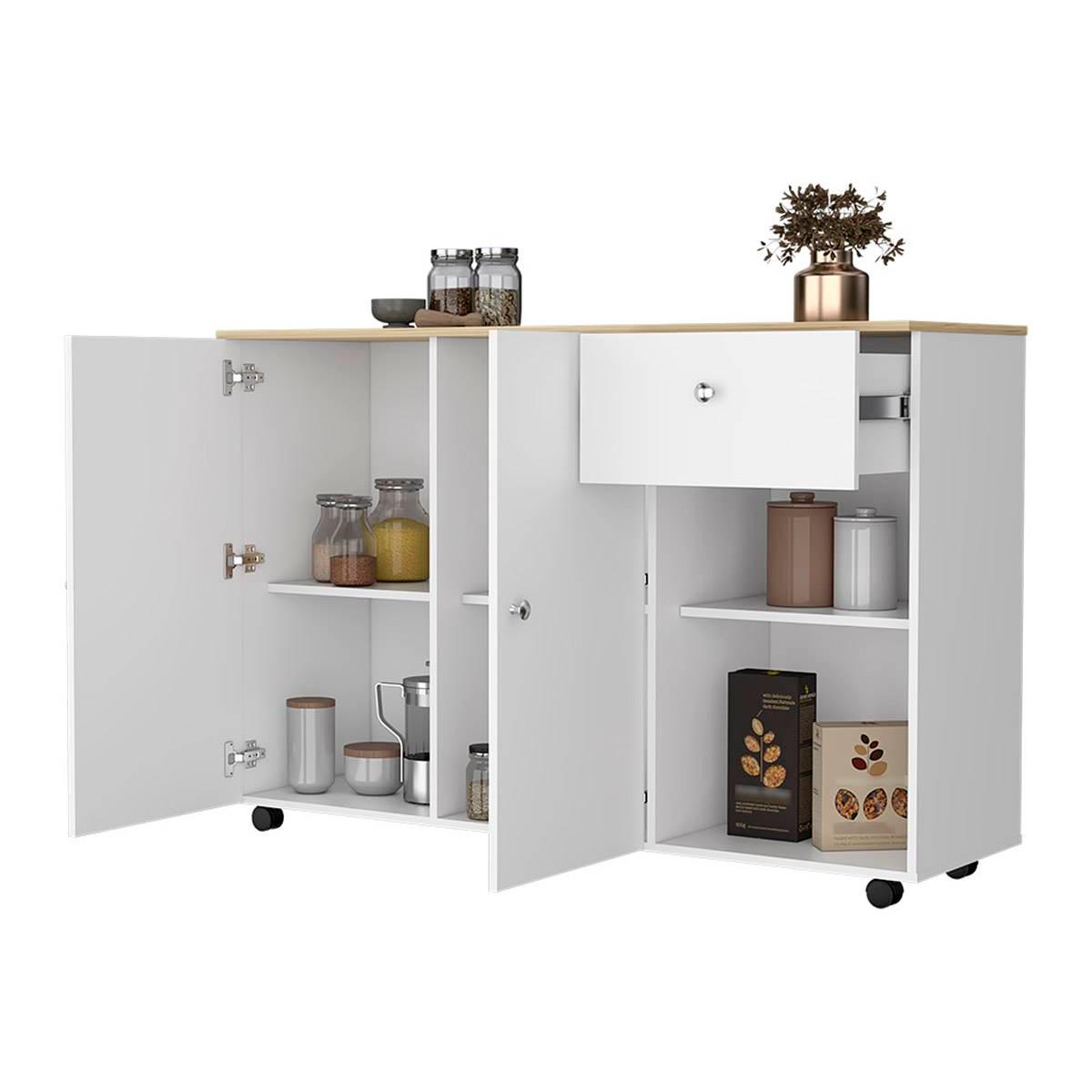 FM FURNITURE Chico White Kitchen Island