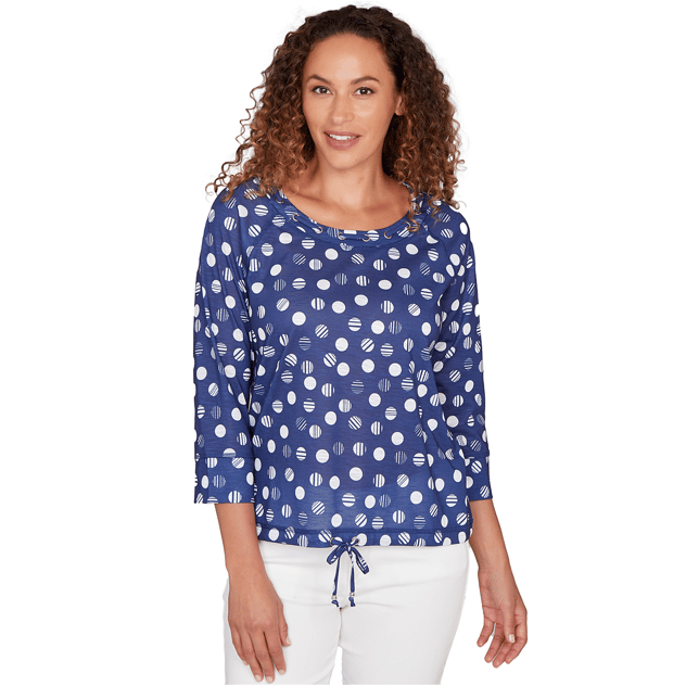 Petite Hearts of Palm Smooth Sailing 3/4 Sleeve Dots Blouse