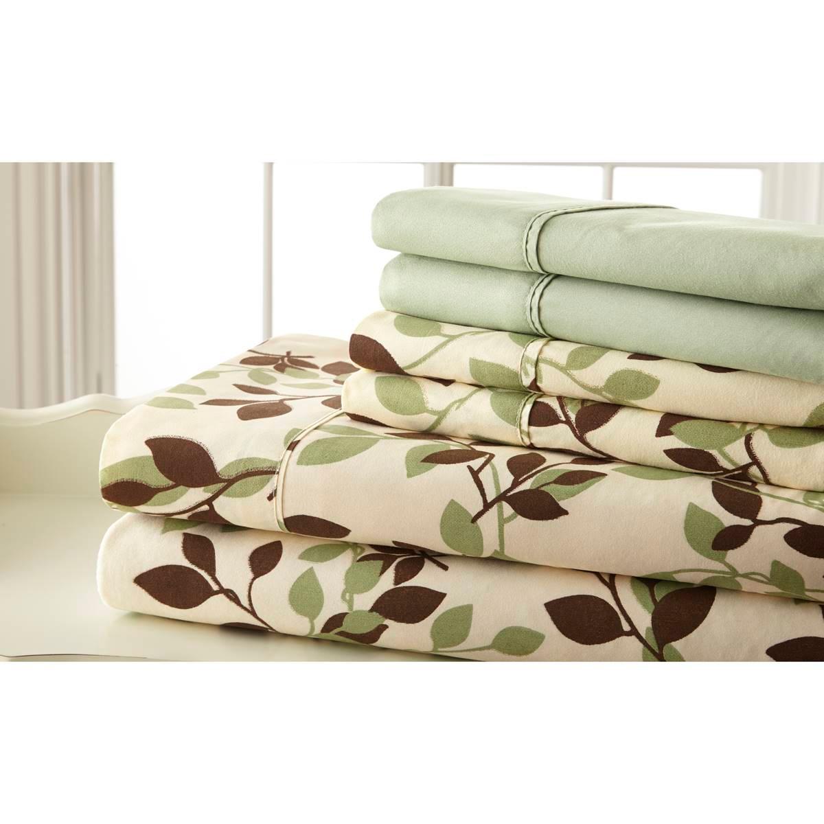 Spirit Linen Home(tm) Traditional Green/Brown Leaves Sheet Set