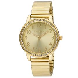 Womens Laura Ashley(R) Gold Stone Bezel Stretch Watch - LA2053YG