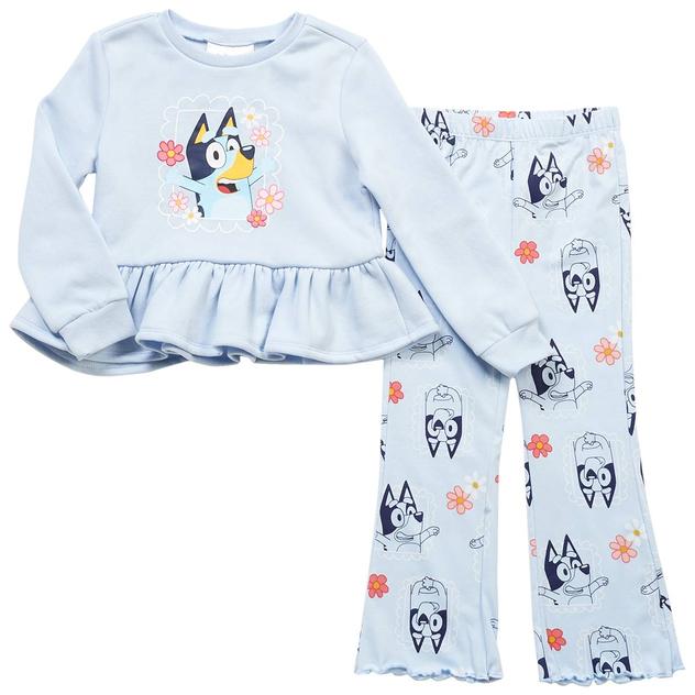 Girls (4-6x) Bluey Ruffle Peplum Top & Flare Leggings Set