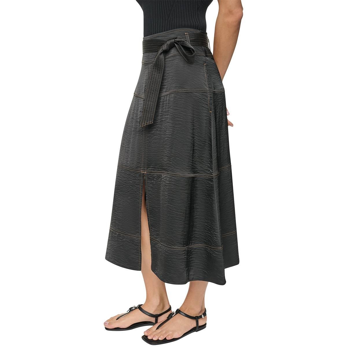 Womens DKNY Tie Waist Contrast Stitch Midi Skirt