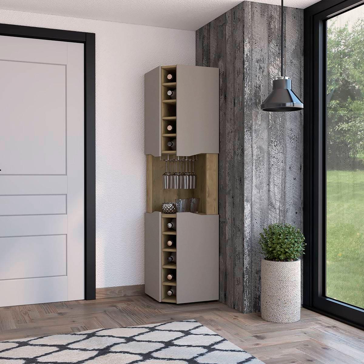 FM FURNITURE Lyla Macadamia Corner Bar Cabinet