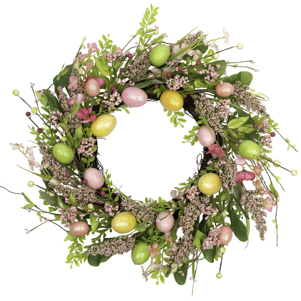 Northlight 20in. Glittered Eggs Hibiscus & Berries Easter Wreath