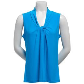 Womens Kasper Sleeveless Knot Front Solid Blouse