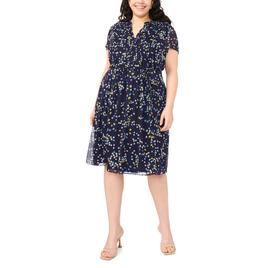 Plus Size MSK Short Sleeve Ditsy Floral Chiffon A-Line Dress