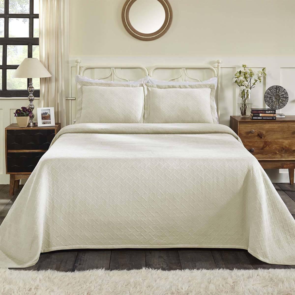 Superior Jacquard Matelasse Cotton Basketweave 3pc. Bedspread Set