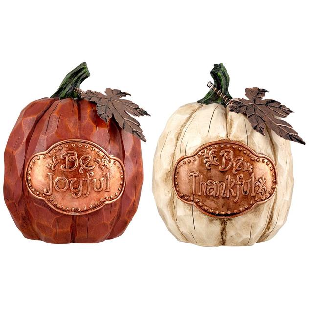 Northlight Autumn Harvest "Be Joyful" Pumpkin Figurines