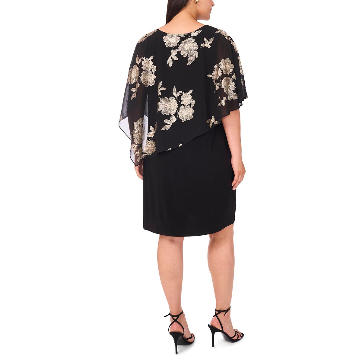 Plus Size MSK Shift Dress with Asymmetrical Floral Overlay