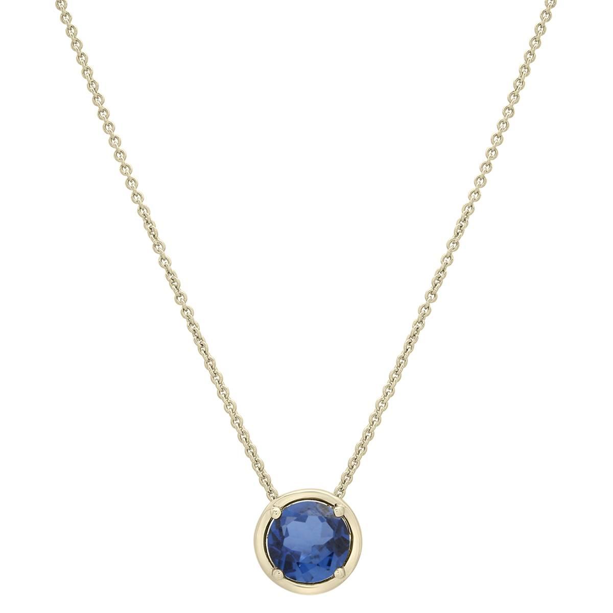 Gold Plated Lab Grown Sapphire Center Stone Pendant Necklace