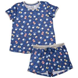 Juniors Pillow Talk Short Sleeve Coffee Cups Boxer Pajama Set