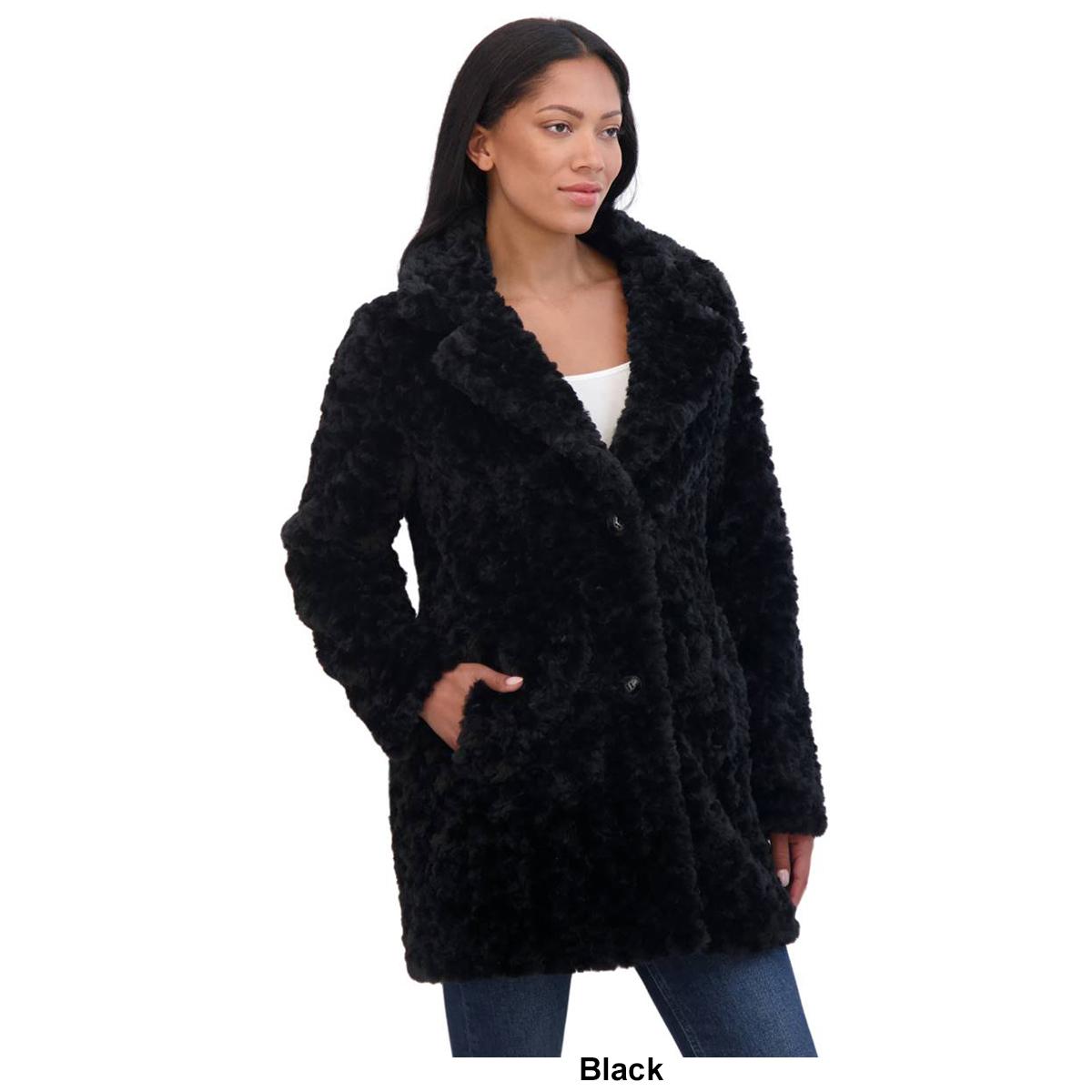 Womens Sebby Crushed Faux Fur Coat w/Notch Collar