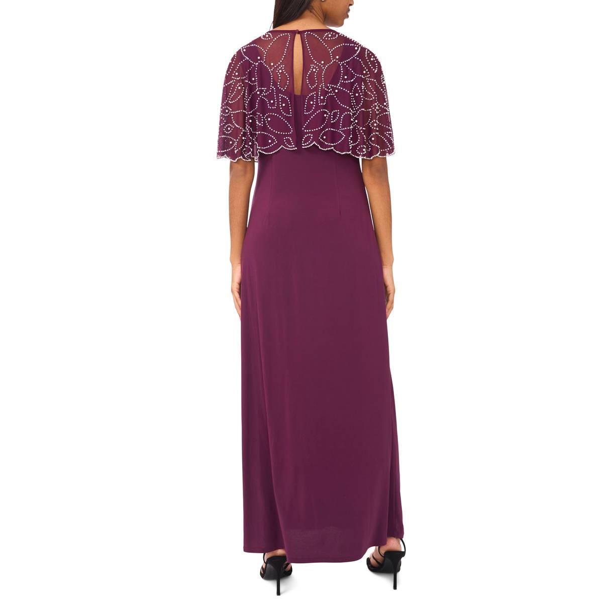 Petite MSK Asymmetric Beaded Capelet Evening Gown