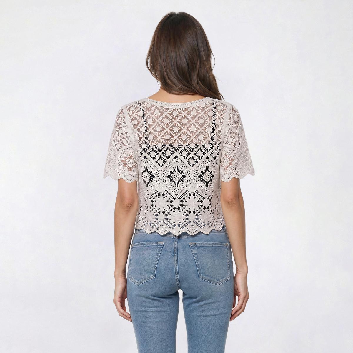 Womens Rabbit Rabbit Rabbit Crochet Button V Neck Shrug