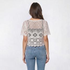 Womens Rabbit Rabbit Rabbit Crochet Button V Neck Shrug