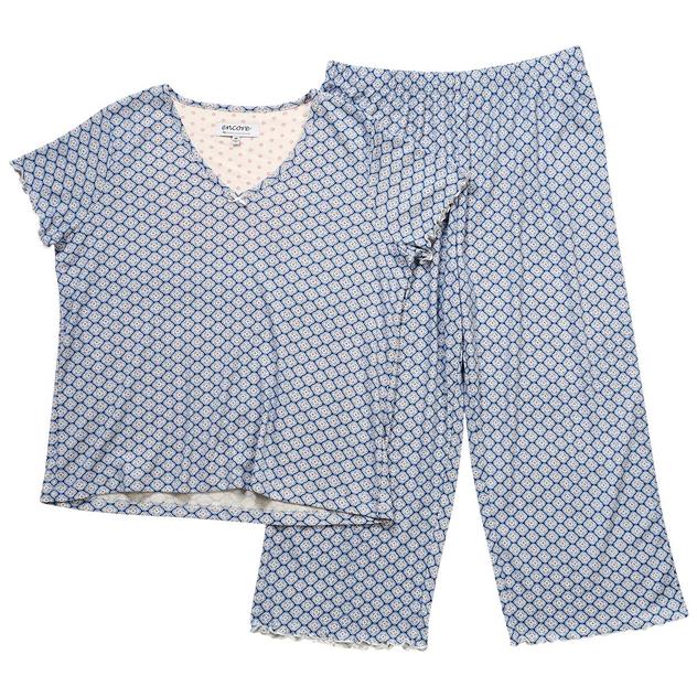 Petite Karen Neuburger Short Sleeve Petal Geo Capri Pajama Set