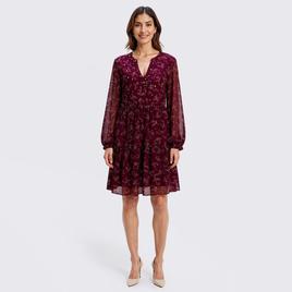 Womens Perceptions Long Sleeve Floral Chiffon Babydoll Dress