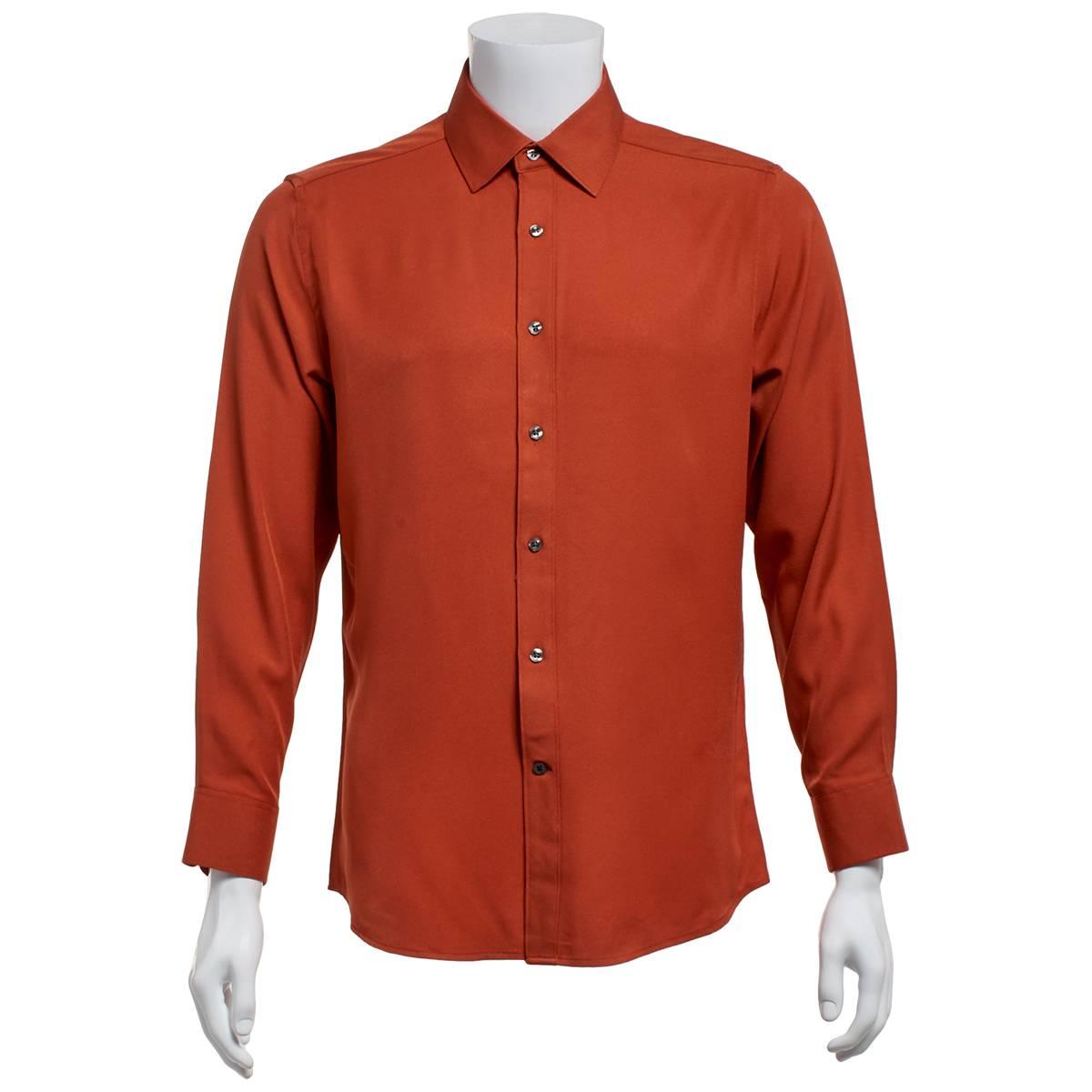 Mens Bill Blass Essentials Slim Fit Twill Dress Shirt-Terra Cotta